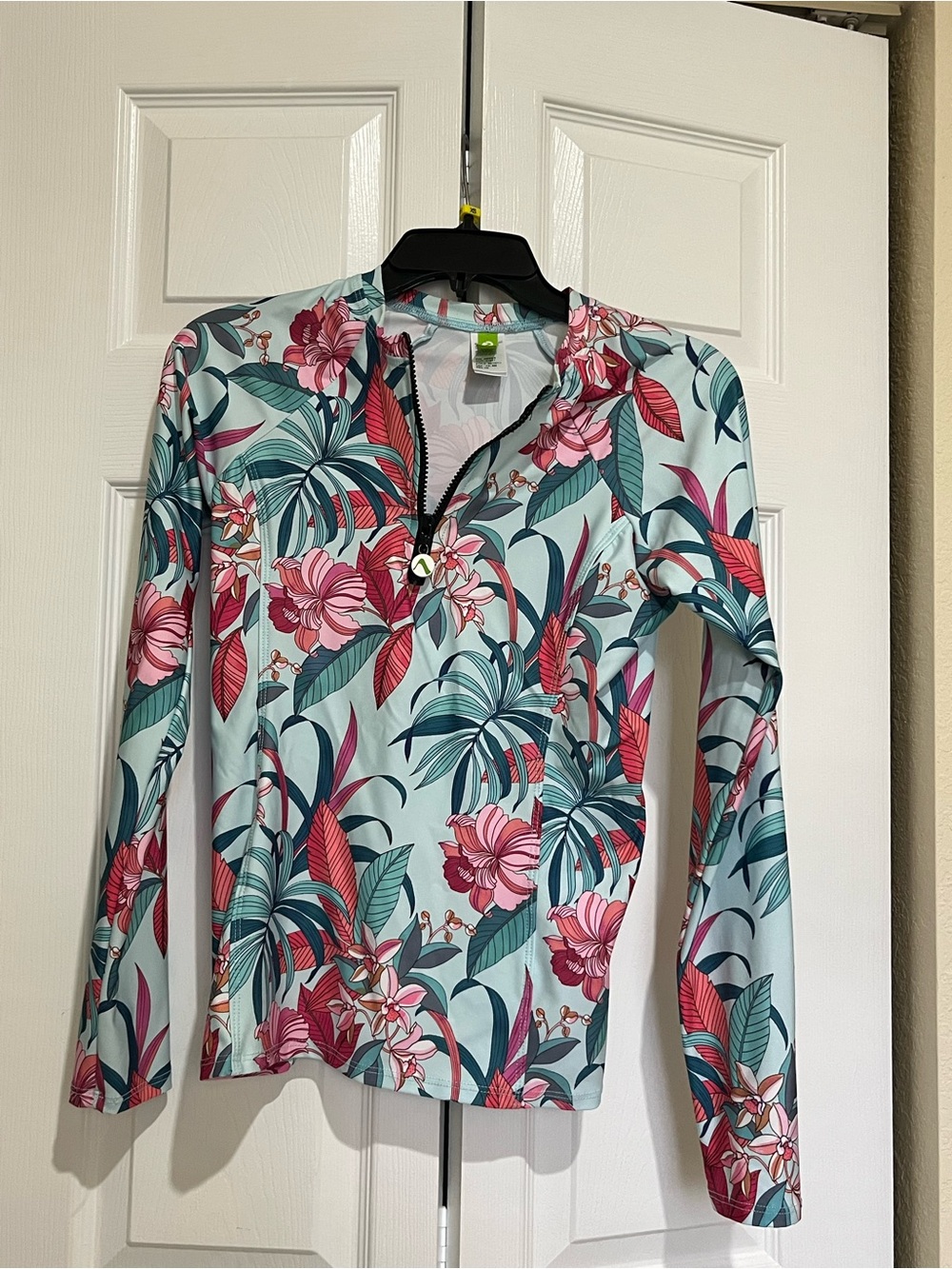next Floral Long-Sleeve Zip Sun Shirt in Pink & Teal